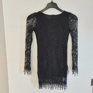 Women's Lace Long Sleeve Zippered Back Mini Dress - Size Small - Color Black